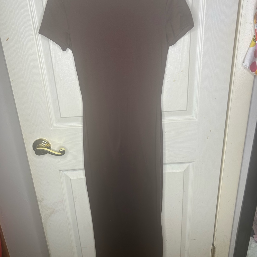 SHEIN Red Sheath Midi Dress Crew Neck Short Sleeve